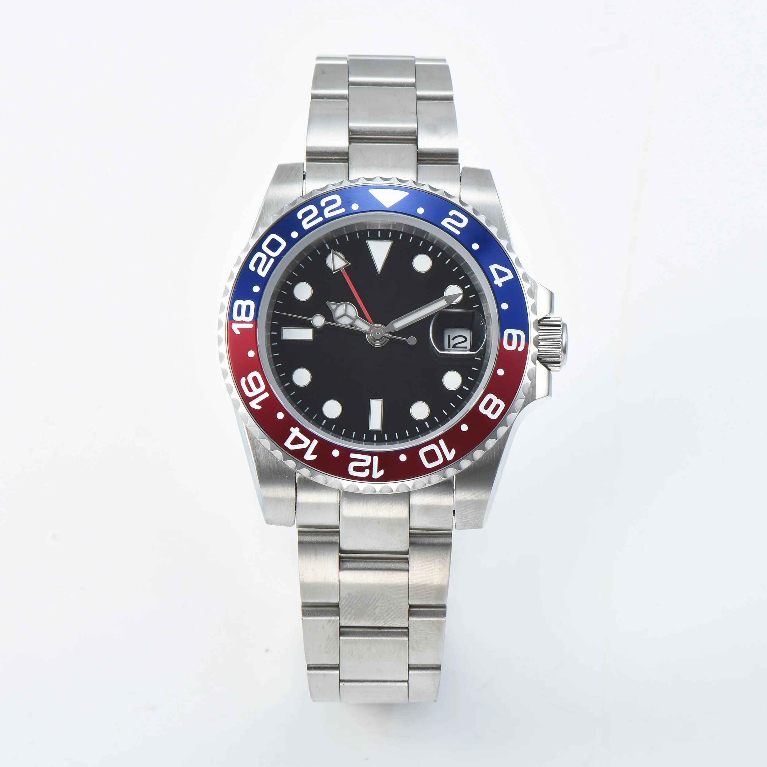 Для мужчин GMT Watch 40mm черный стерильные циферблат сапфировое Стекло красный/синий