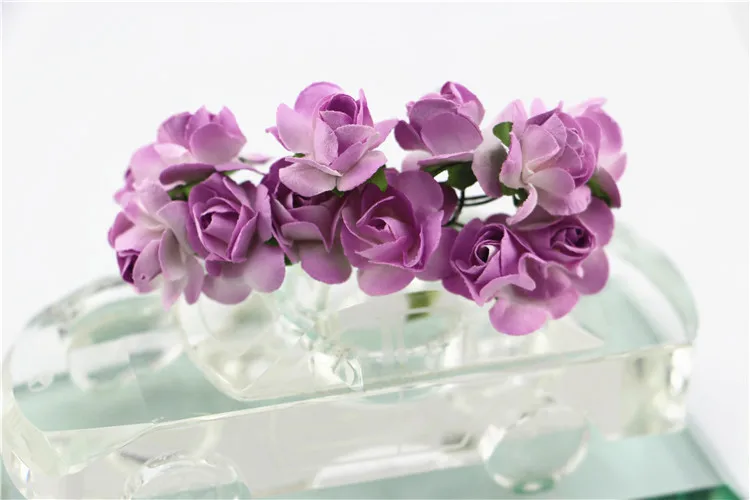 Light purple 12 шт./шт. 1,5 см Дешевые Мини бумажные розы Искусственные цветы Свадебные украшения DIY коллаж букет - Цвет: Light purple