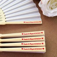 50pcs personalized engraved bamboo folding silk hand fan customized photo printing wedding favor birthday baby shower party gift
