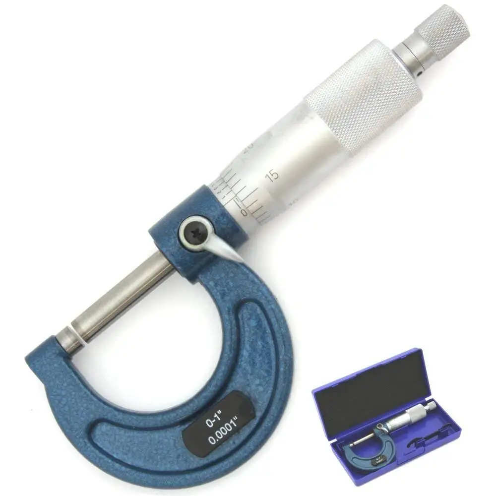 

Professional Micrometer 0-1"/0.0001" Thick carbide anvils laser etched graduations Precision Machinist Tool w/ a padded case