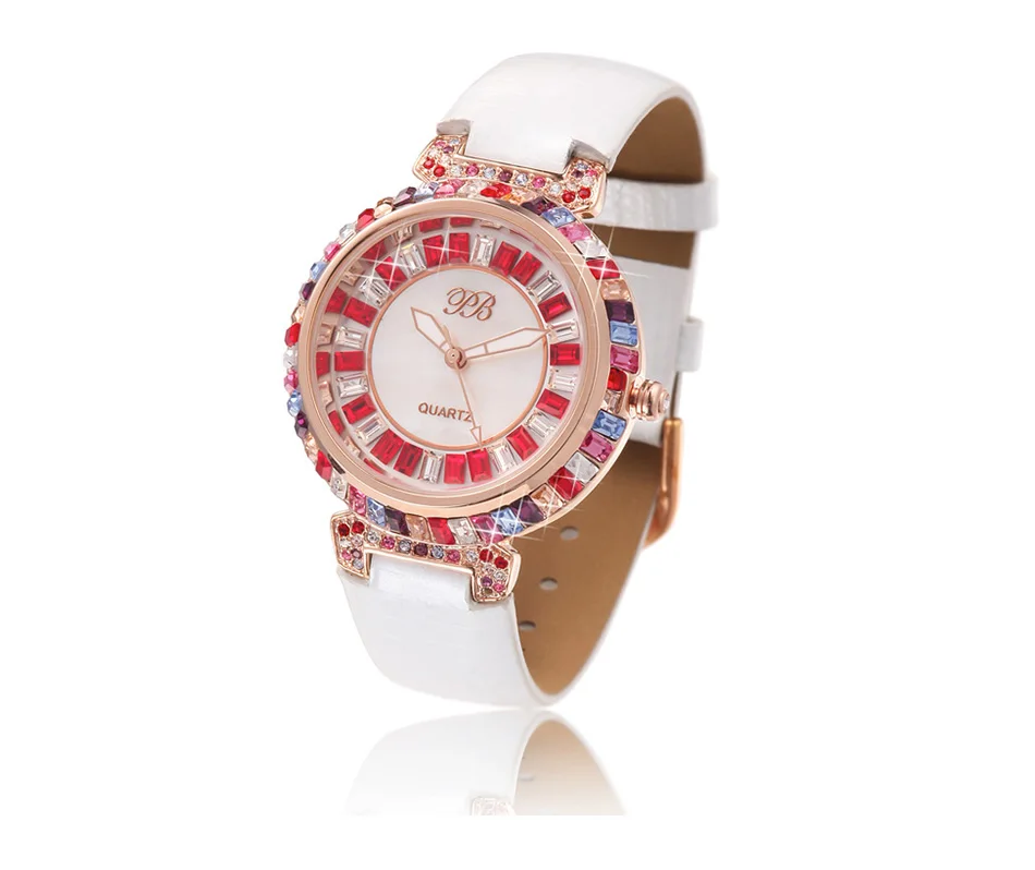 Princess Butterfly clock Бренд Красочные Кристалл Жемчужный Циферблат Женские Часы Водонепроницаемый Кожаный Ремешок Кварц Повседневная