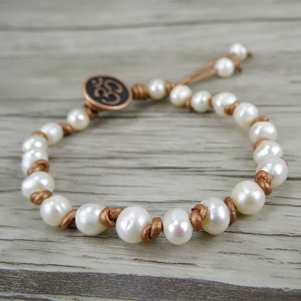 Женский кожаный браслет с жемчугом|wrap bracelet|real pearl braceletbracelet |