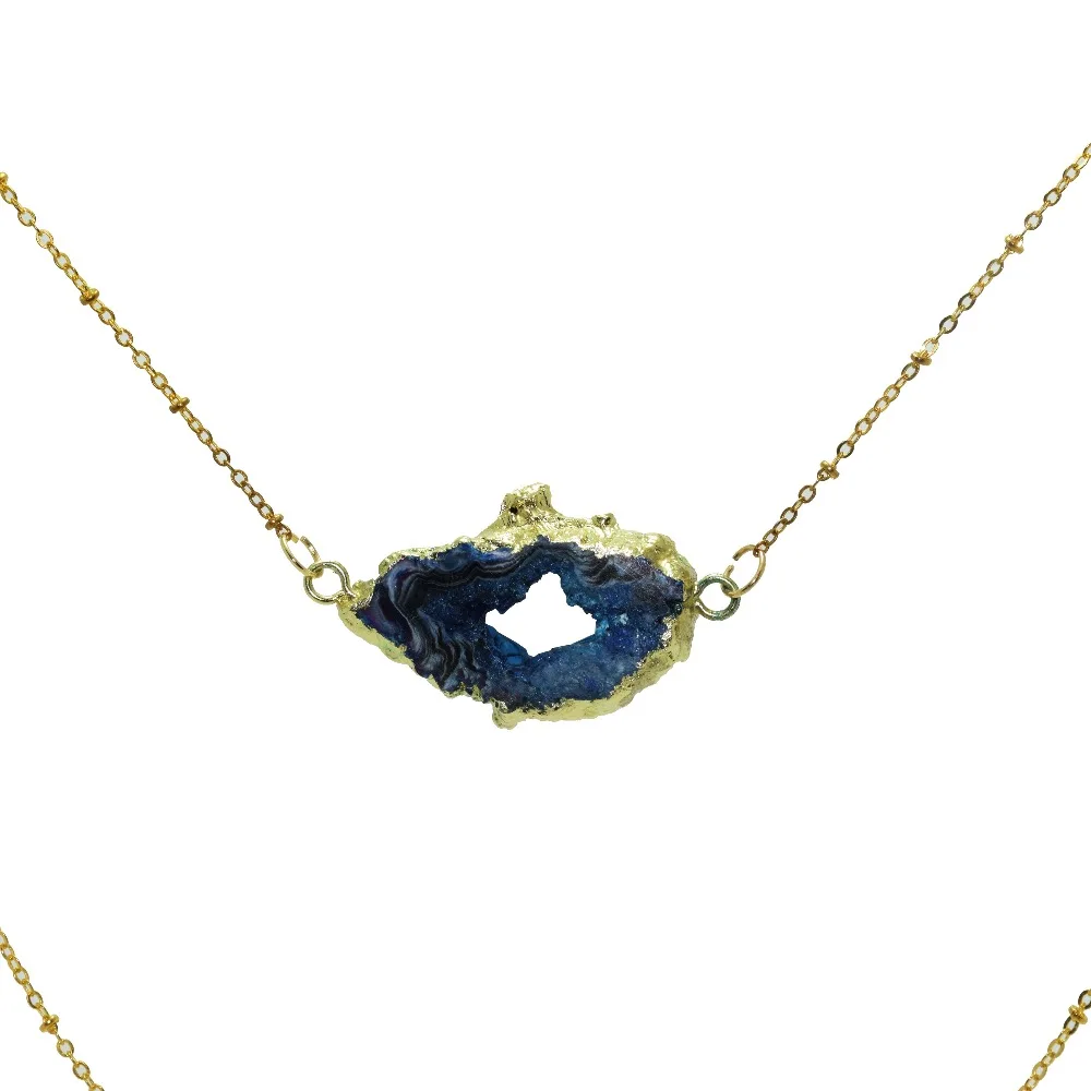 Синий неровный мраморный натуральный slab geode druzy коннектор ожерелье случайный