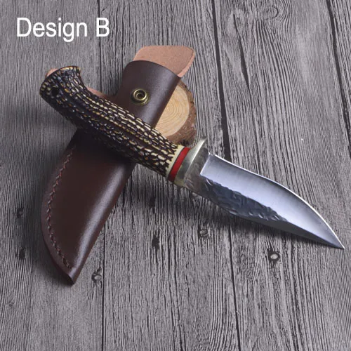 Design B Тактический нож, нож для выживания, нож для охоты на открытом воздухе, фиксированный нож 7Cr17Mov, лезвие, анти-олень, рог, ручка, походные ножи, 3 дизайна - Цвет: Design B