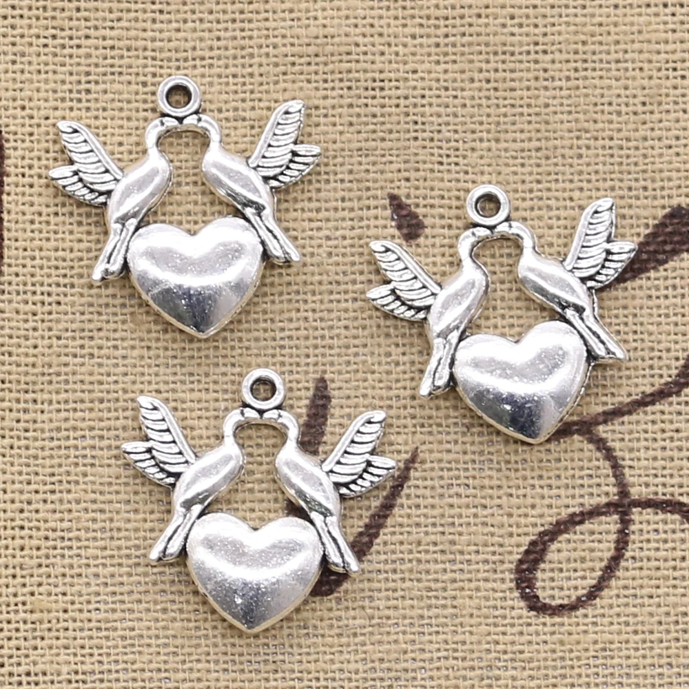 

6pcs Charms Kissing Doves Birds Heart 21x21mm Antique Making Pendant fit,Vintage Tibetan Silver color,DIY Handmade Jewelry