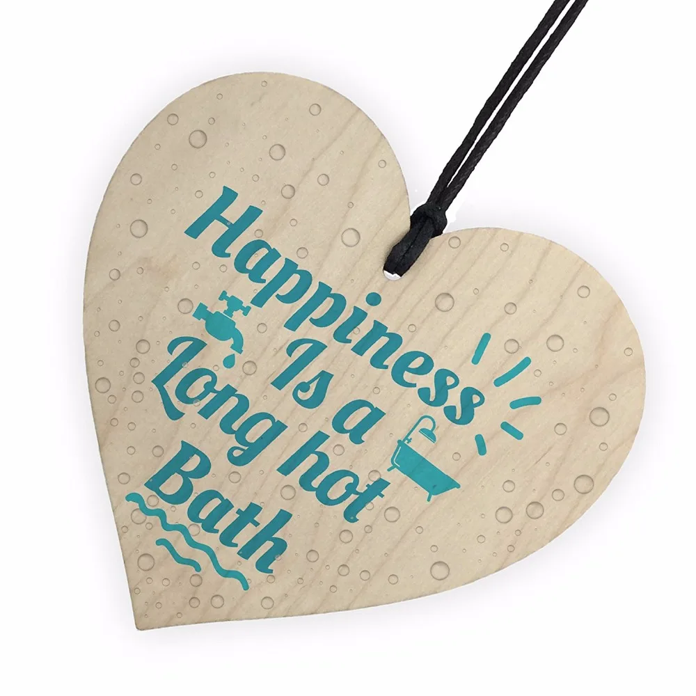 Long Hot Bath Bathroom Toilet Sign Wooden Hanging Heart Shabby Chic Door Plaque Sign Home Gift Christmas DIY Decorations Pendant