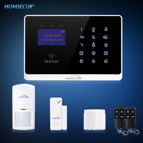 

HOMSECUR YA07 (EN/FR Voice Prompt) GSM Wired&Wireless Home Security Burglar Alarm System Touch Keypad RFID Arm/Disarm PIR Sensor