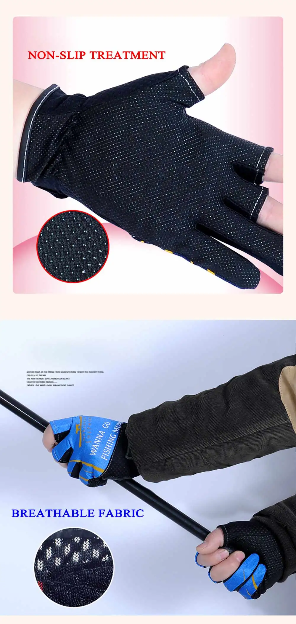 Противоскользящие дышащие перчатки для рыбалки, размеры M/L/XL 3 пальца отрезные перчатки без пальцев литья для рыбалки, спорта и активного отдыха на свежем воздухе Рыбалка перчатки
