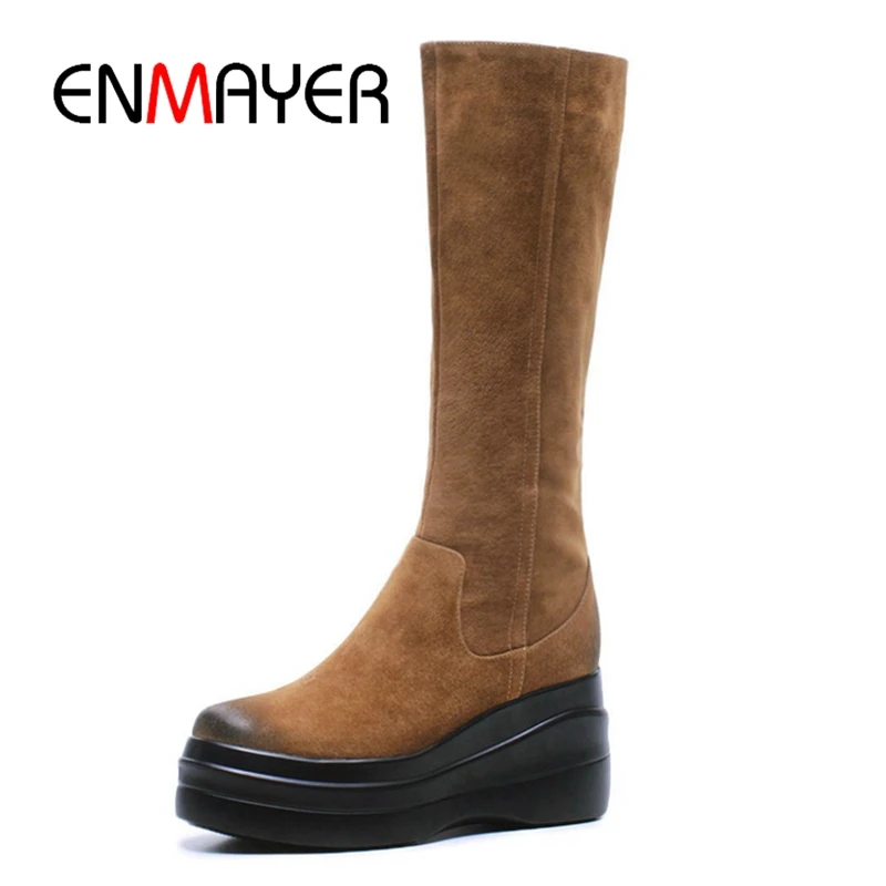 Женские полусапожки на платформе ENMAYER однотонные плоской подошве с круглым