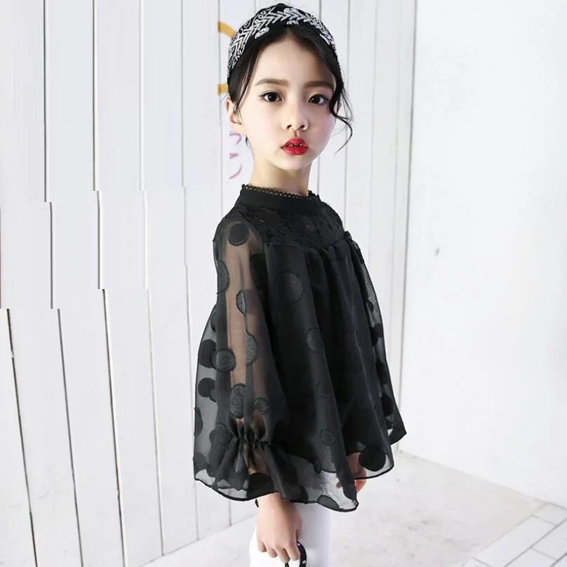 2019 Весенняя кружевная блузка для девочек-подростков белая детская одежда