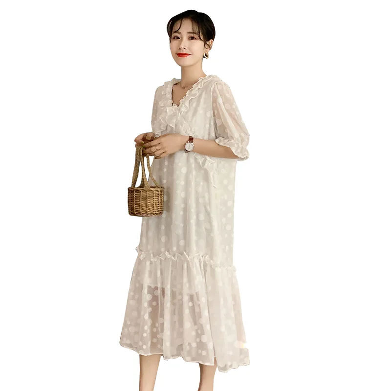 Одежда для беременных лето 2019 белое длинное платье платья милое | Мать и ребенок