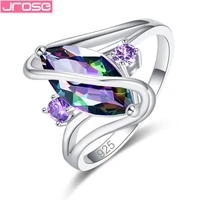 jrose engagement marquise cut elegant rainbow blue green red cubic zirconia silver wedding ring for women gifts wholesale