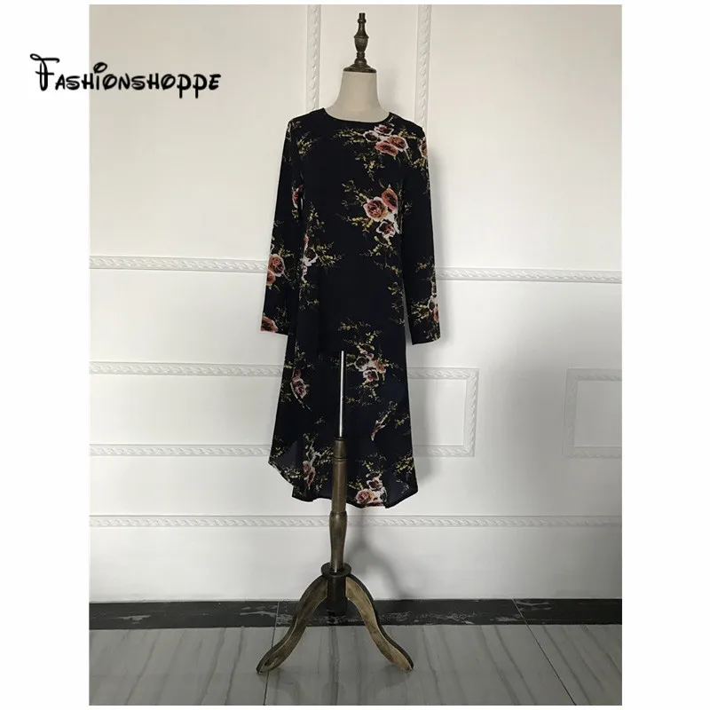 Navy Blue Модная мусульманская одежда, рубашки с длинным рукавом и принтом, блузка для женщин, свободная блузка с подолом, топы D309 - Цвет: Navy Blue