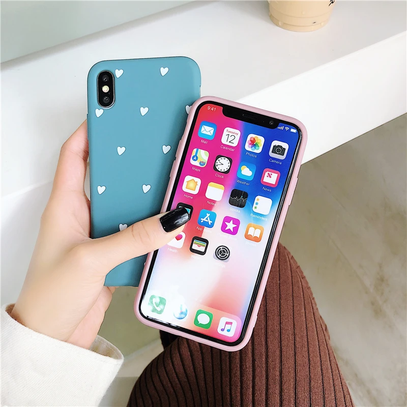 MYSUN Hot Case For iPhone XS Max XR 6 6S 7 8 Plus Full Body Soft TPU Blue & Pink Heart Phone Back Cover Cases Bags Gift |