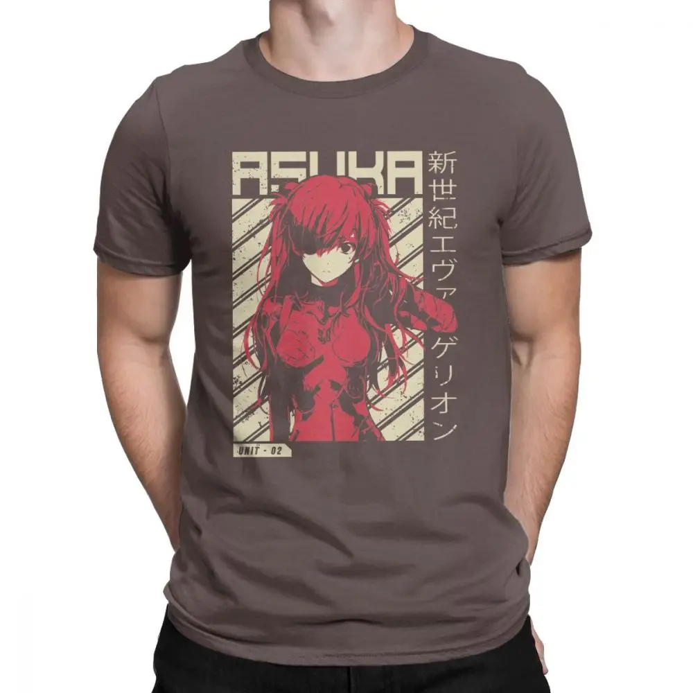 Аска Лэнгли сорью»(Evangelion Genesis прожектор плакат аниме футболка для Для мужчин юмористический хлопковые футболки с круглым вырезом футболки классический Костюмы - Цвет: Коричневый