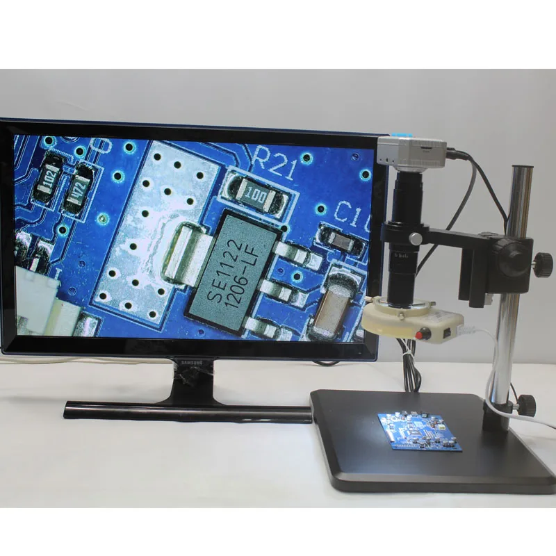 Промышленный цифровой микроскоп 1080P HDMI USB + оптический объектив 10X-200X с-образным