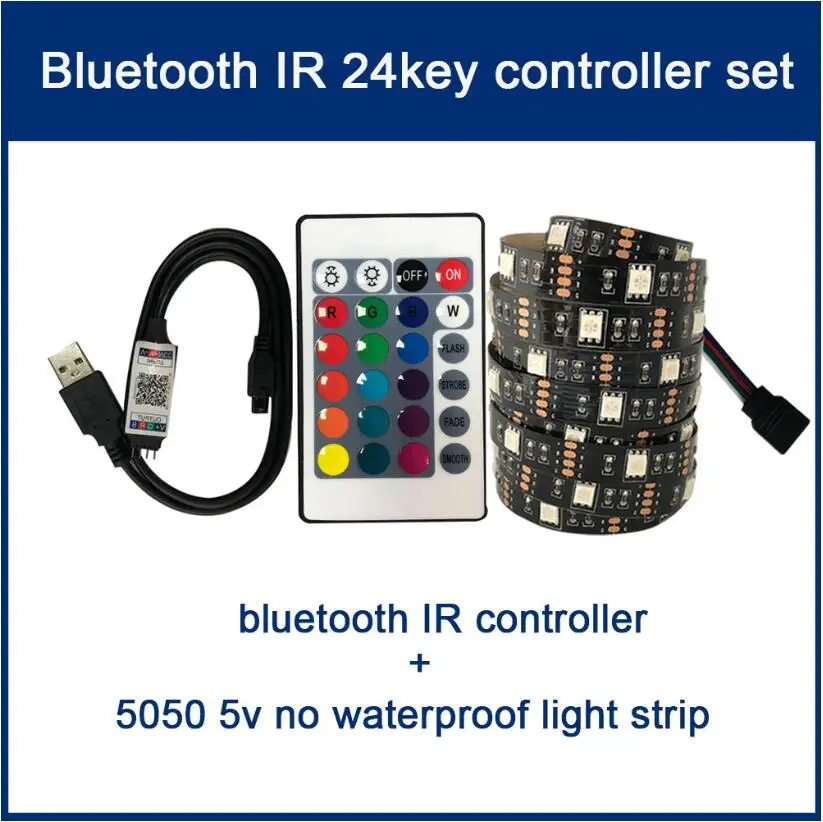 USB Светодиодная лента 5050 DC 5 В без водонепроницаемости RGB светодиодный 30 светодиодный s светильник гибкий 50 см 1 м 2 м для ТВ фоновый светильник ing - Испускаемый цвет: USB bluetooth IR set