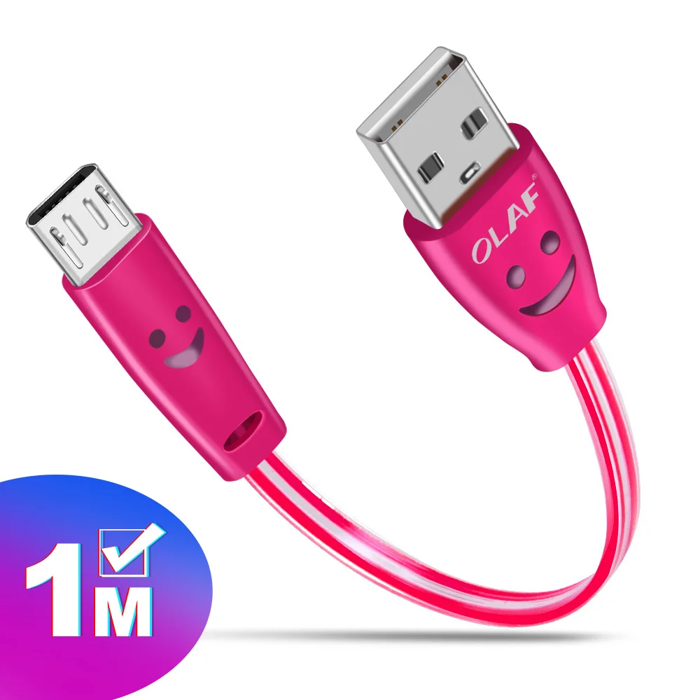 Олаф микро USB кабель 1 м светодиодный светильник Быстрая зарядка Microusb зарядное устройство шнур для samsung Xiaomi Redmi 4 Note 5 Honor Android Phone - Цвет: Лаванда
