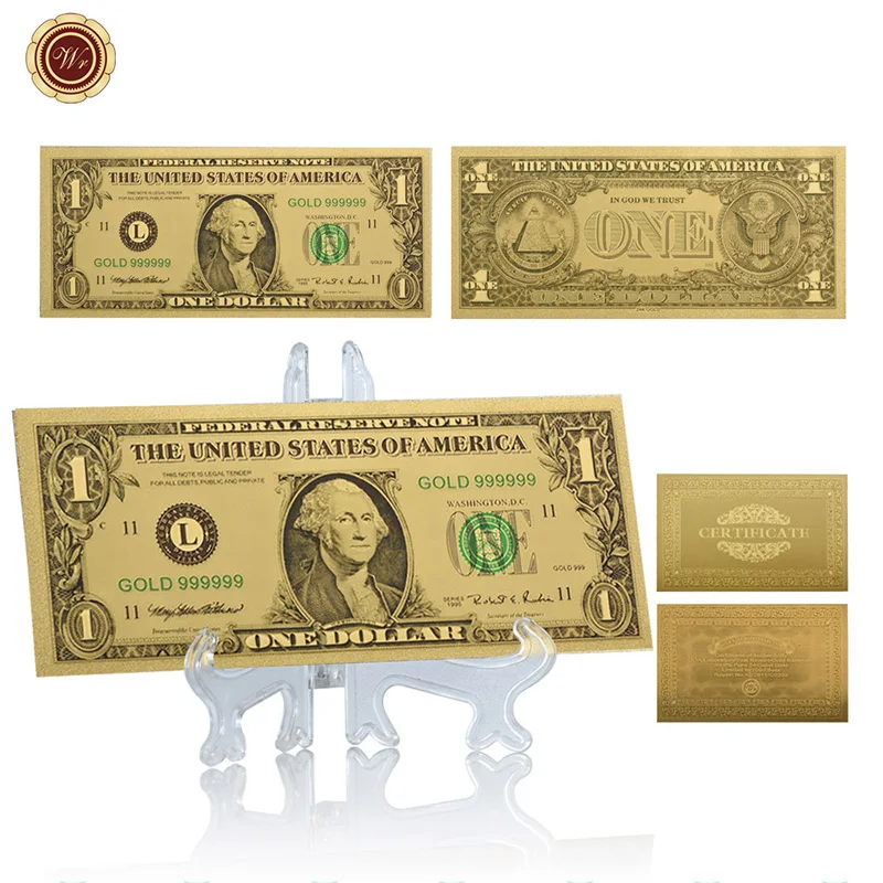 WR American Gold Plated Fake Money Quality 24k Golden United States Bill Note with Nice Stand for Collection Artwork | Дом и сад