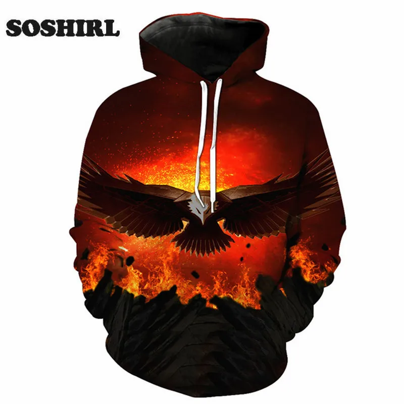 SOSHIRL 3D Толстовка с орлом Модные животные капюшоном унисекс пуловеры в стиле панк