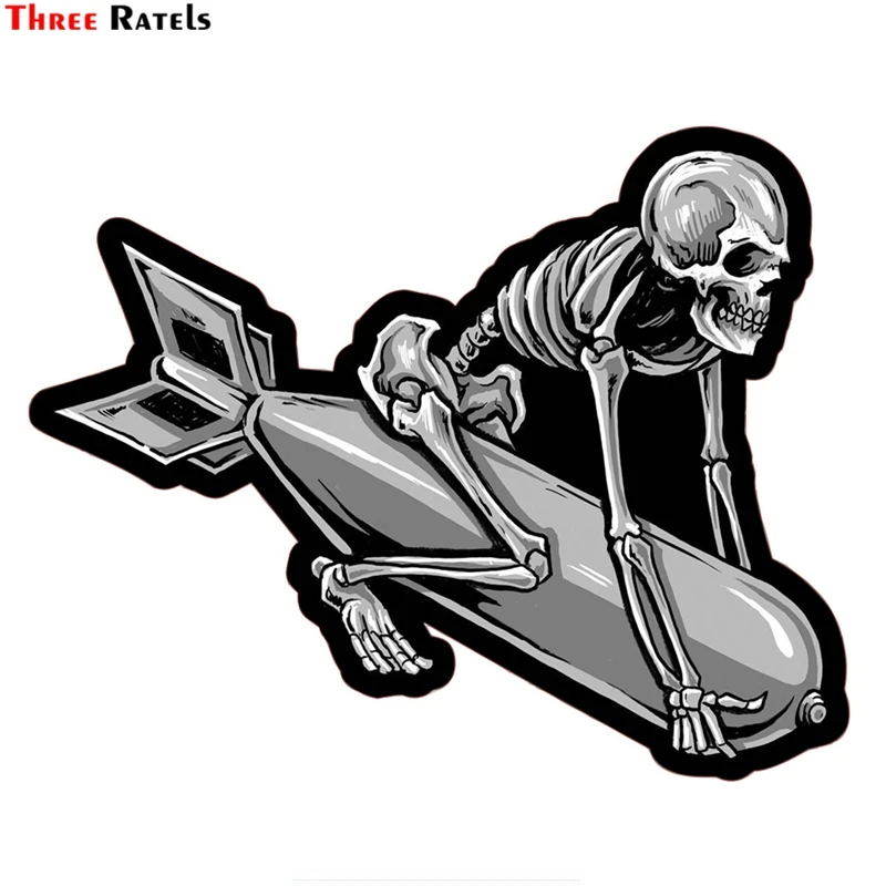 Three Ratels TZ 1339# 15.9*20см череп сидит на летящей бомбе прикольные наклейки авто