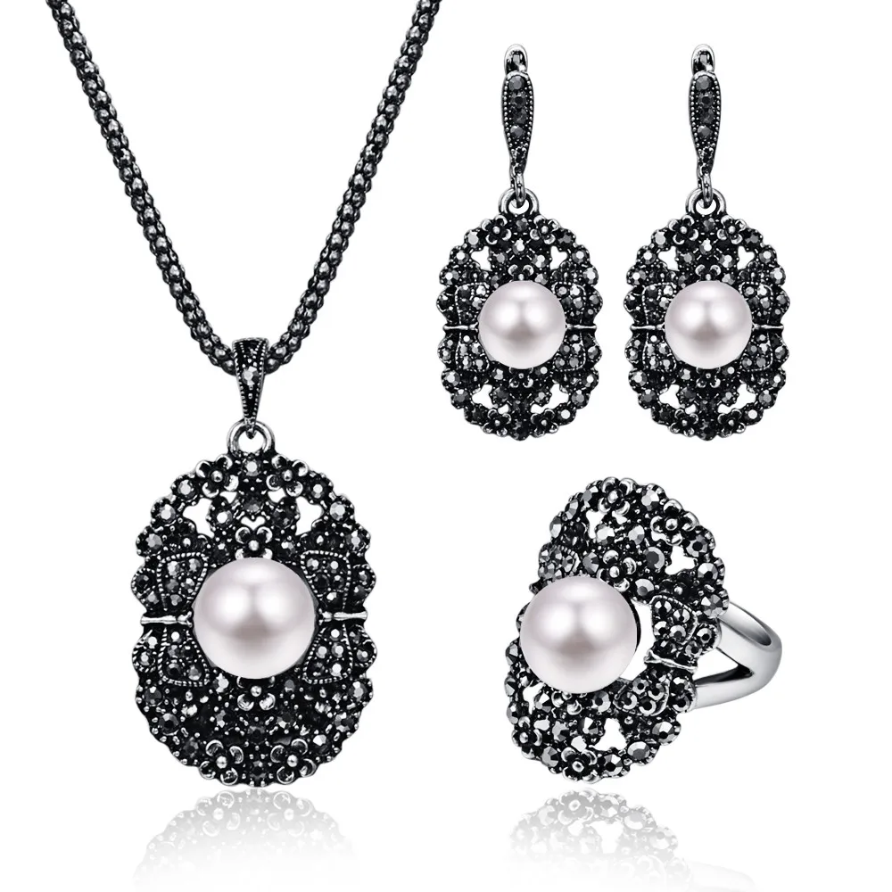 Комплект из колье серёг и кольца с жемчугом|necklace earring ring sets|jewelry sets for womenpearl jewelry set |