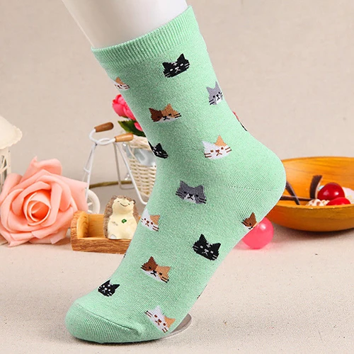 Для женщин осень зима стильный милый кот мультфильм животных шаблон Хлопковые