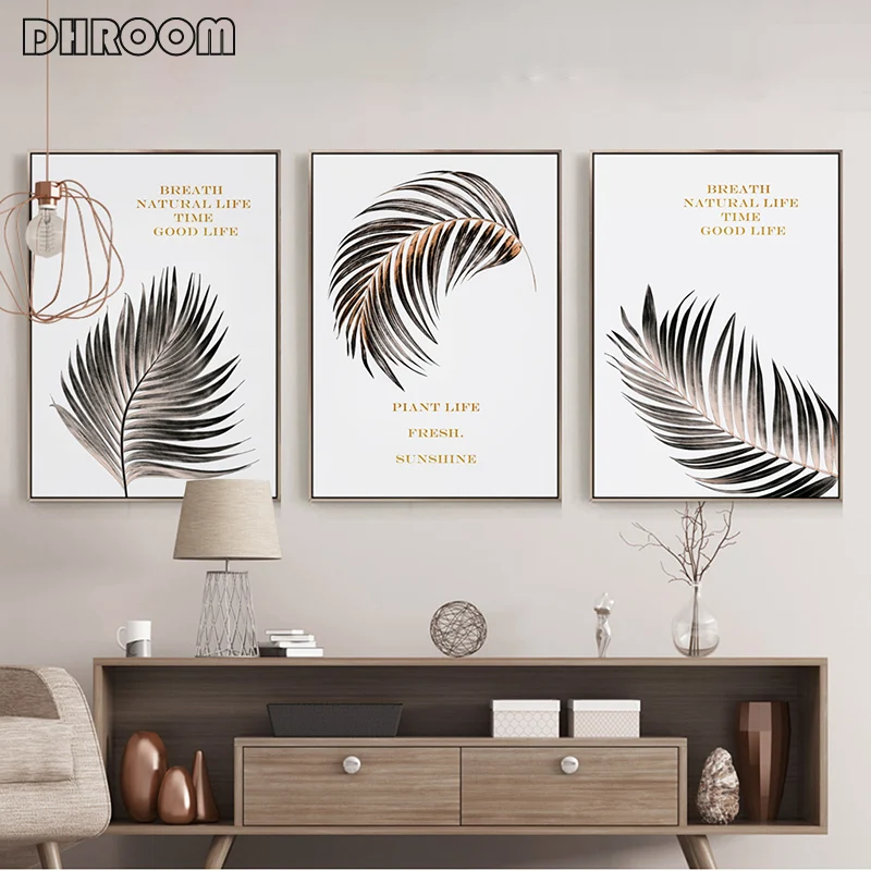 

Canvas Painting Retro Gold Foil Leaves Minimalist Nordic Scandinavian Wall Art Picture Poster Print Living Room Home Decor