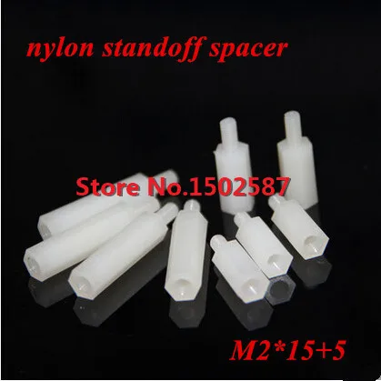 

200pcs/lot M2*15+5 White Nylon Hex Standoff Spacer M2 Male x M2 Female 15mm Length Metric Thread