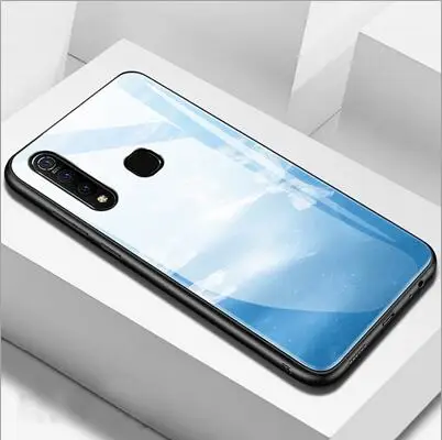 Небесно-голубой Закаленное стекло крышка для VIVO Z5X z5x градиентный цвет задняя крышка для VIVO Z5 X Мягкие силиконовые чехлы для телефонов VIVOZ5X Funda - Цвет: Небесно-голубой