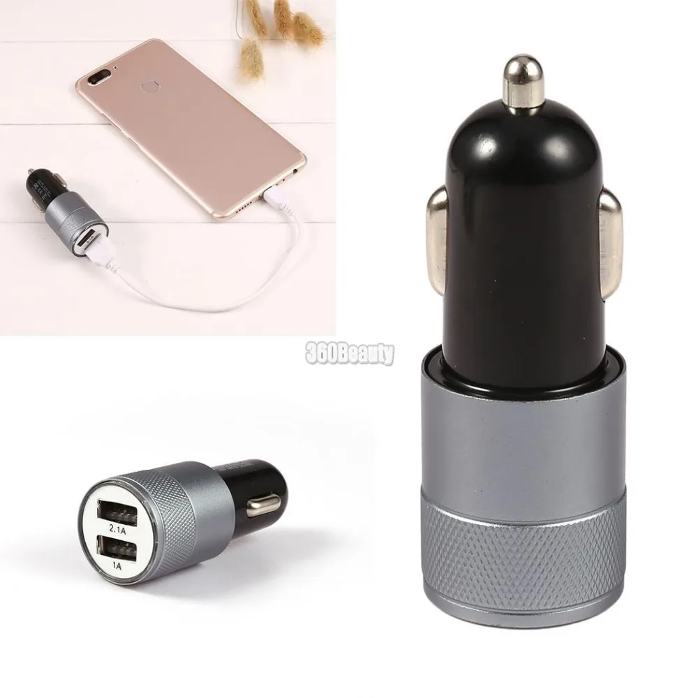 2.1A 1A двойной USB Автомобильное зарядное устройство из алюминиевого сплава