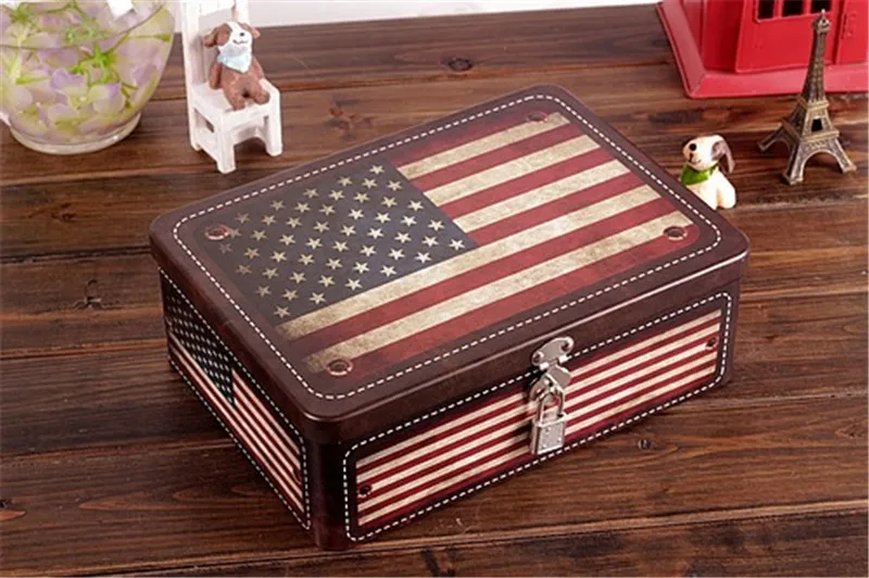 Ретро Портативный американский флаг блокировки коробки Винтаж для хранения