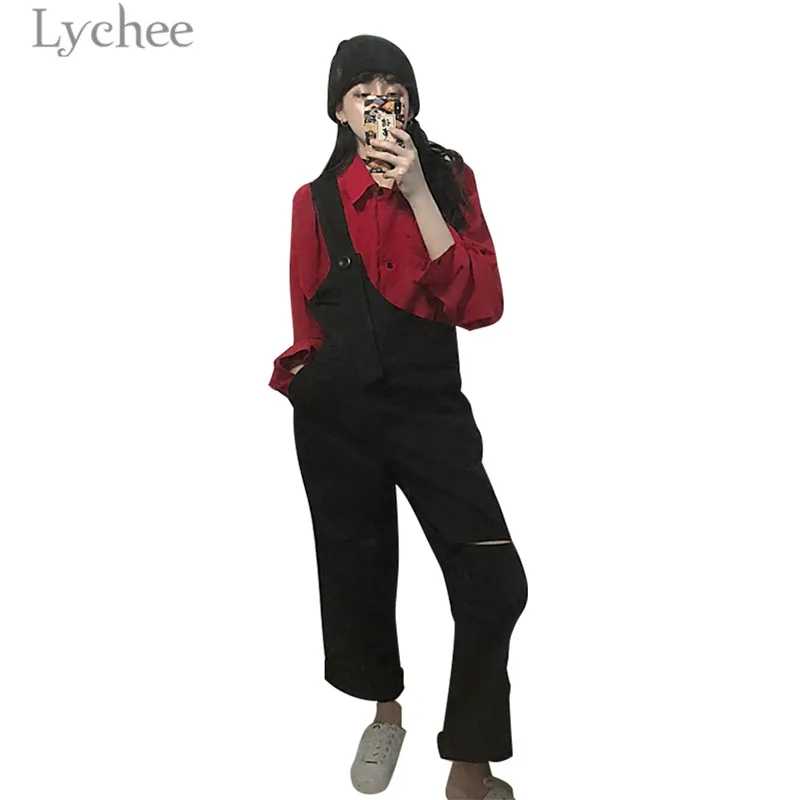 Женский комбинезон на одно плечо Lychee повседневный Свободный в стиле Харадзюку
