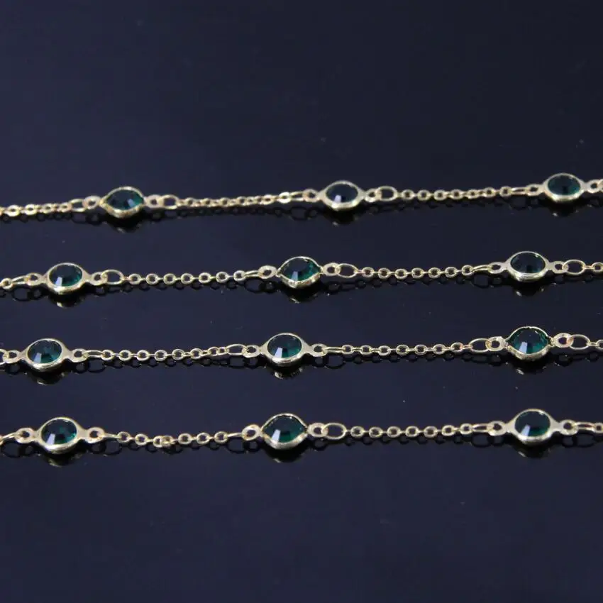 Зеленые стеклянные граненые круглые бусины цепи для монет позолоченные