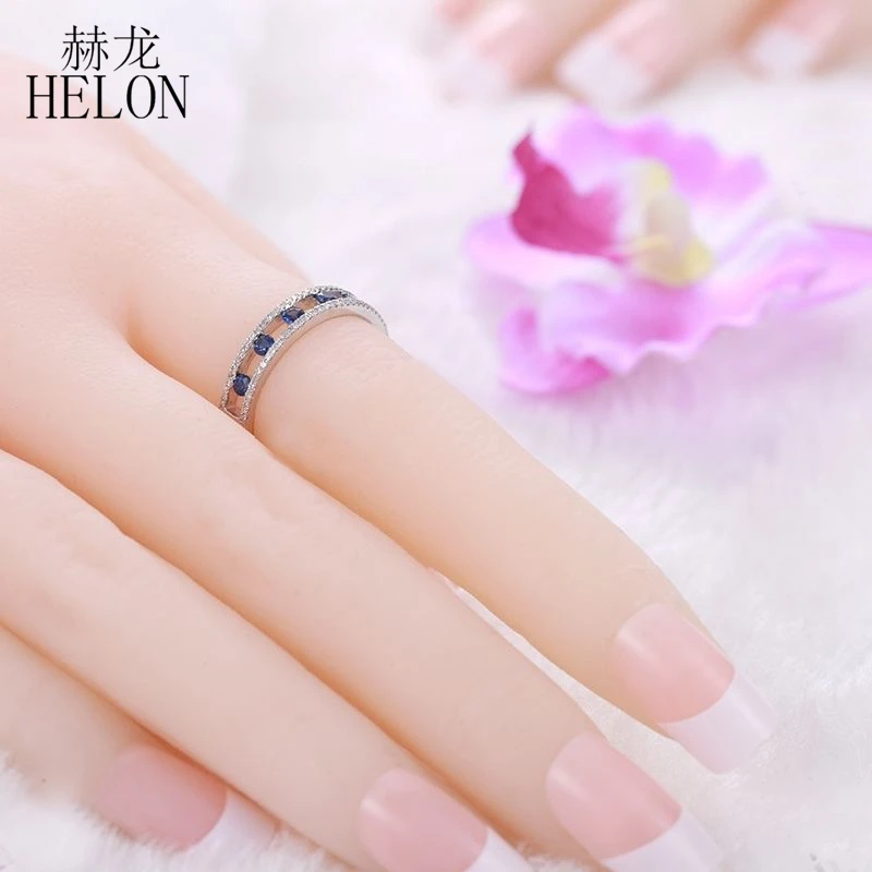 HELON бриллиантами плотное кольцо из белого золота 18 карат 0.6ct на шее сапфиры обручальное кольцо Обручение группа Для женщин Ювелирные изделия с драгоценными камнями