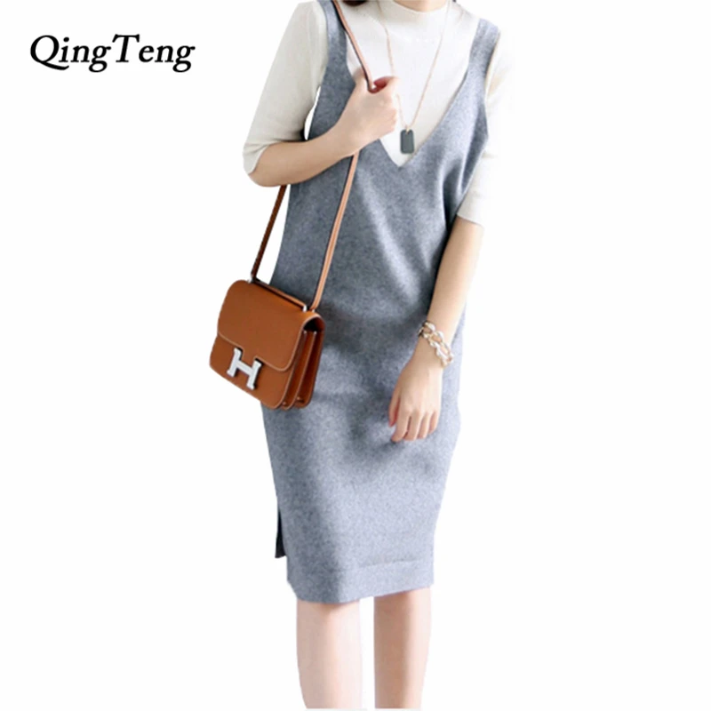 Women Dresses Cashmere And Wool Blend Knitwear Hot Sale Long Dress Spring V Neck Spaghetti Strap New Fashion Mid-Calf | Женская одежда