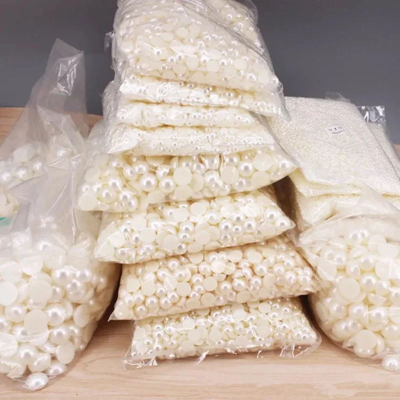 Полукруглые бусины из акрила имитация плоские жемчуга для украшений нейл-арта