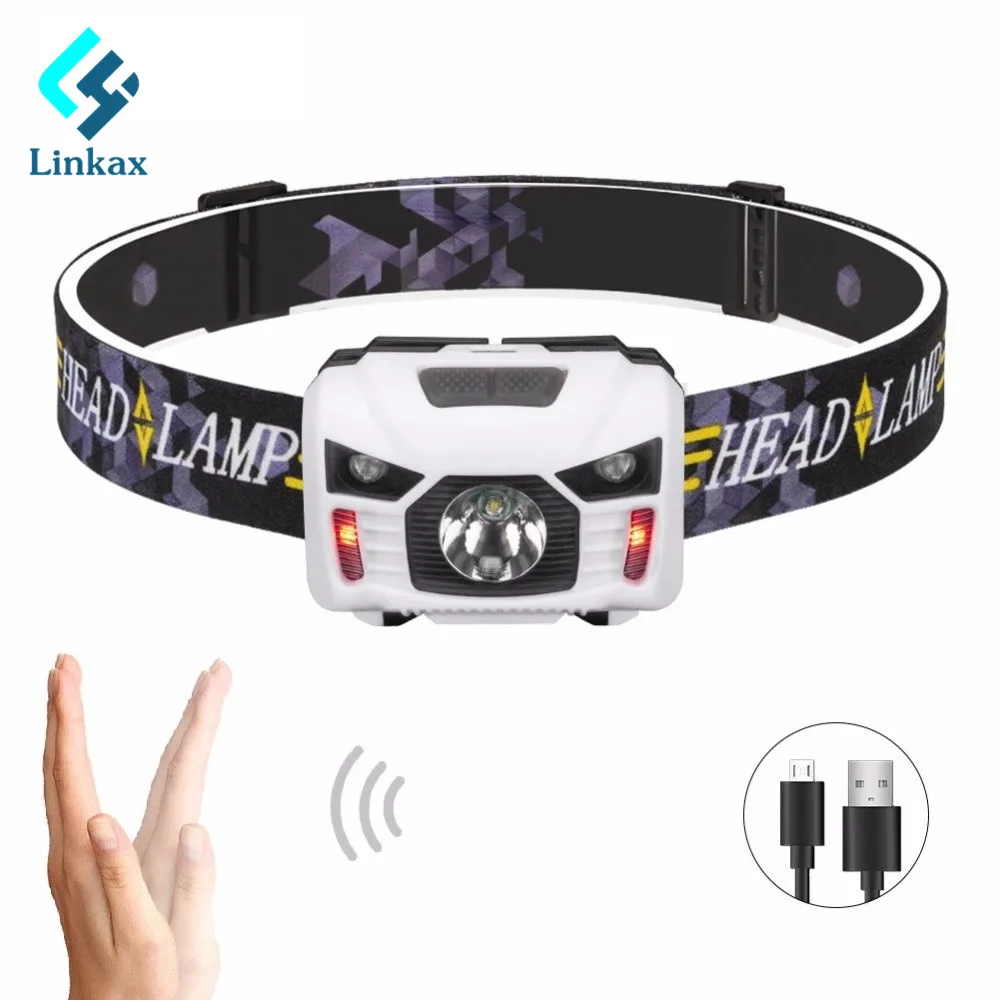 Usb зарядка тела датчик движения фара Индукционная фара 2 Переключатель режимы налобного фонаря фонарик лампа для кемпинга+ USB кабель