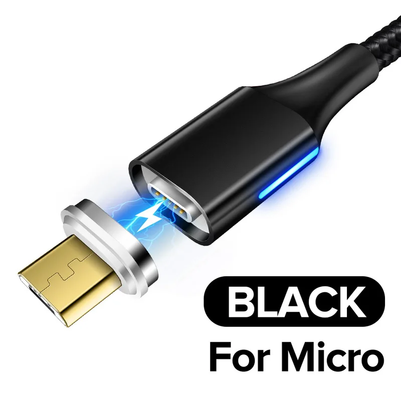 For Micro USB Black GETIHU 2 м 3 А магнитный кабель для быстрой зарядки 3,0 Micro USB для samsung iPhone XS type C зарядное устройство магнитный шнур для быстрой зарядки телефона - Цвет: For Micro USB Black