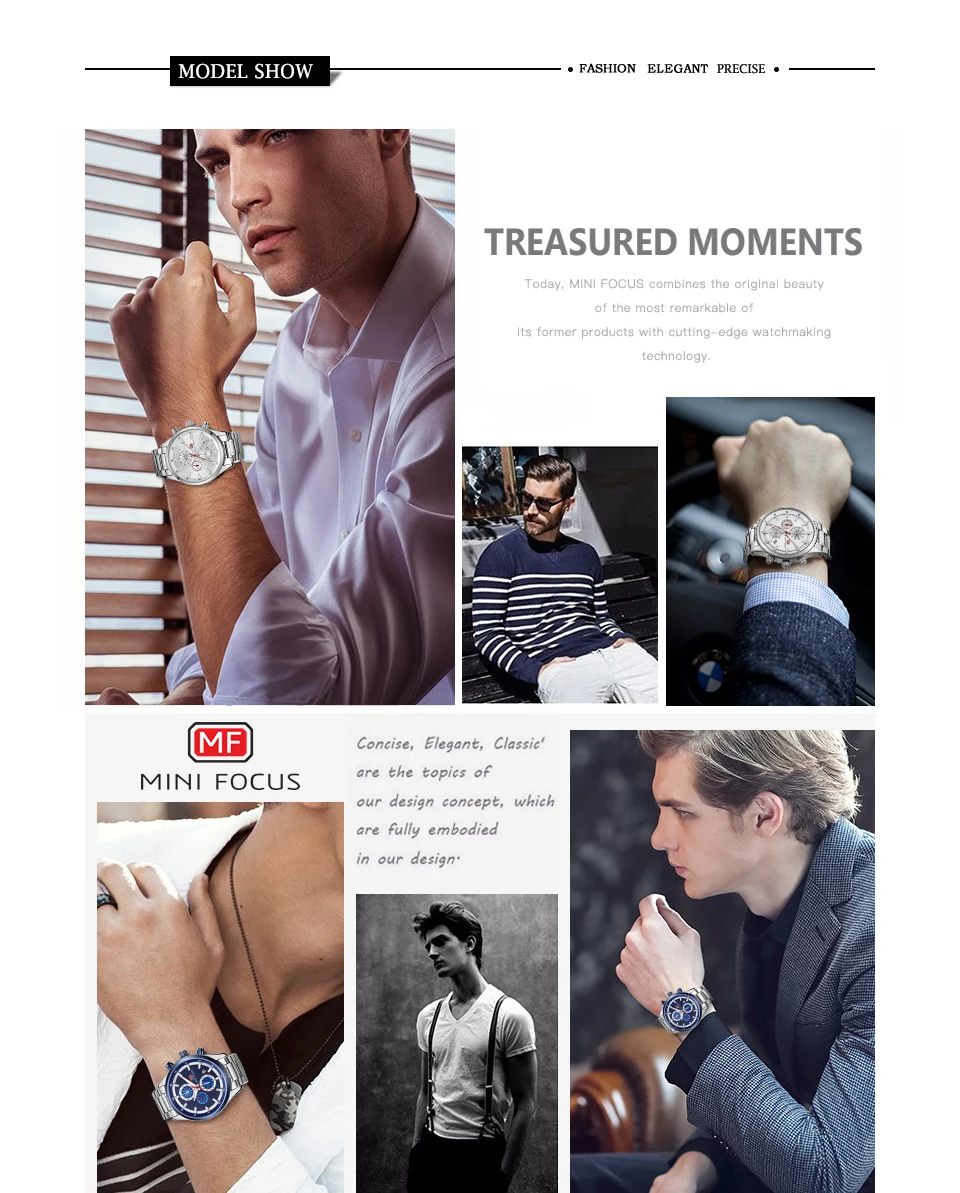 Мужские кварцевые часы с 3 циферблатами на ремешке из нержавеющей