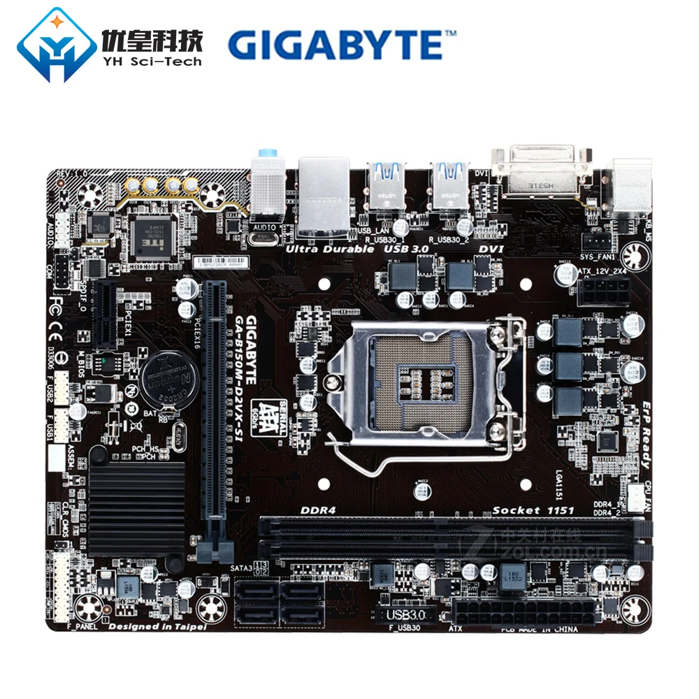 Оригинальная б/у настольная Материнская плата Gigabyte GA-B150M-D2VX-SI B150 LGA 1151 Core i7 i5 i3 DDR4 32G SATA3 USB3.0 DVI Micro-ATX