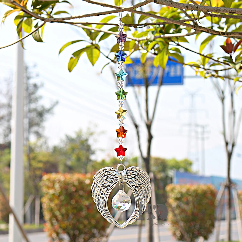 

H&D Chakra Crystal Guardian Angel Glass Rainbow Maker Collection with Crystal Ball Hangings Suncatcher for Window