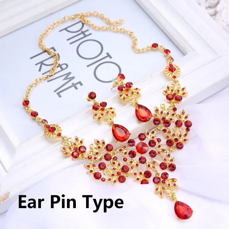 Комплект свадебных украшений ожерелье и серьги цвет красный XL005|jewelry necklace sets|necklace