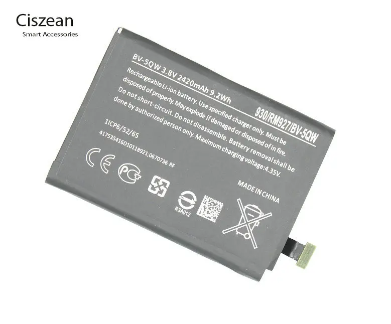 Ciszean 2420mAh BV 5QW BV5QW Сменный аккумулятор для Nokia Lumia 930 Martini Tesla 929 RM927 аккумулятор|battery