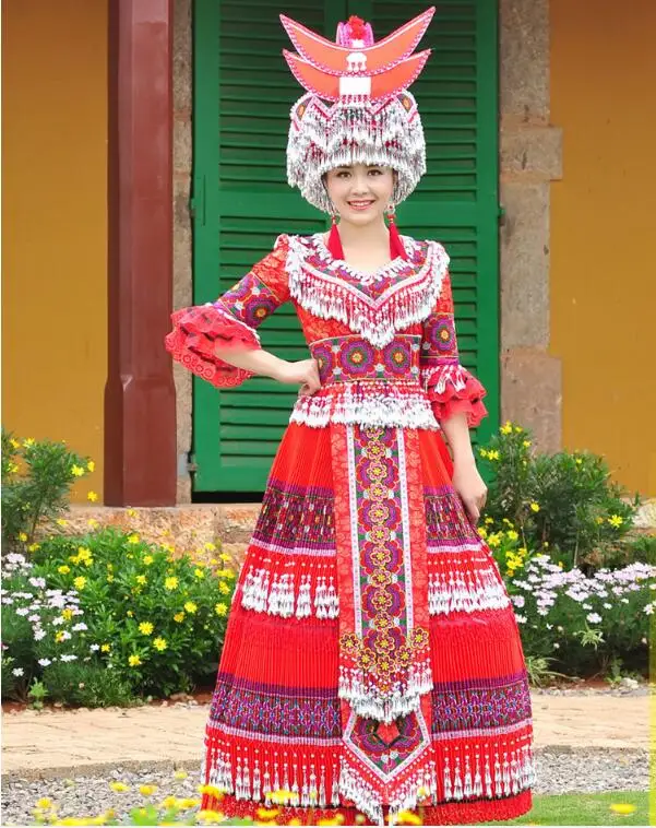 Высокое качество Miao костюмы Новинка одежда Minority Yunnan Wenshan плиссированное платье