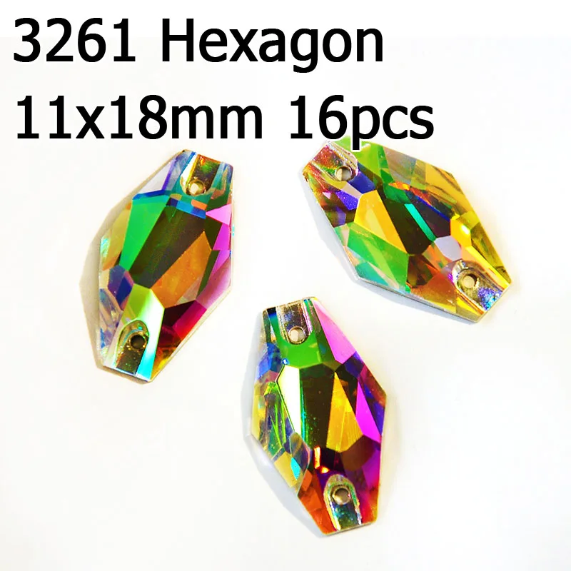 Hexagon 11x18mm 16pc Кристалл AB пришить стразы различные Стразы радужные бусины Стразы для шитья ювелирных изделий платье гимнастика украшения одежды - Цвет: Hexagon 11x18mm 16pc