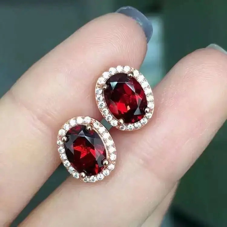 Серьги из натурального красного гранатового камня, 925 серебро, серьги из натурального драгоценного камня для женщин, элегантные изящные круглые серьги для помолвки