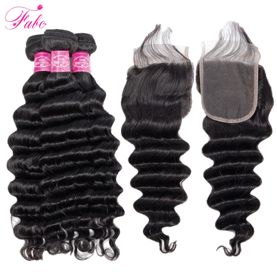 

FABC Hair Brazilian Loose Deep Wave Bundles With Closure Non Remy Human Hair Weave Bundles 3 Bundles Natural Color