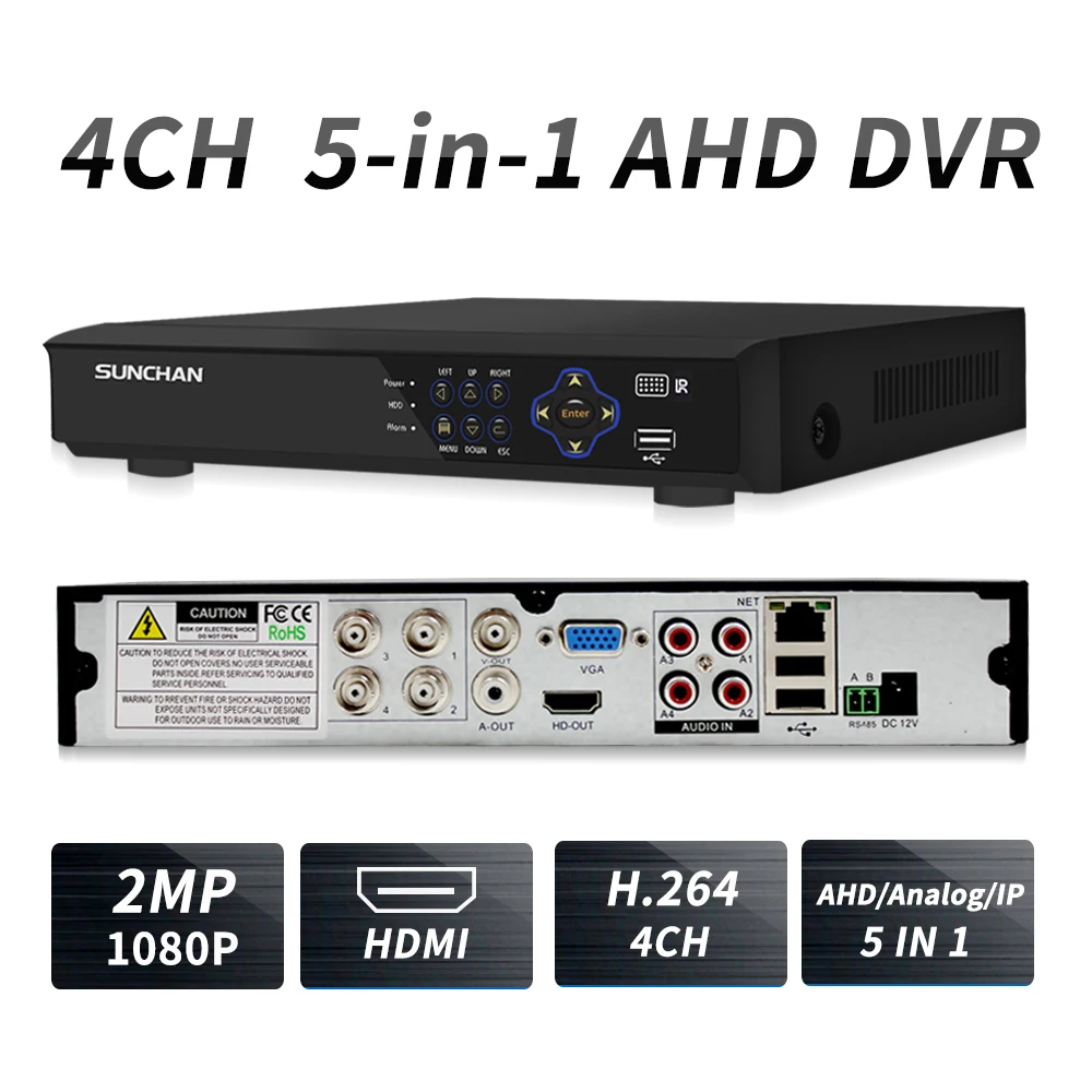 SUNCHAN AHD 1080P 4CH CCTV DVR 5 в 1 для Kit VGA HDMI система безопасности Гибридный NVR IP камера