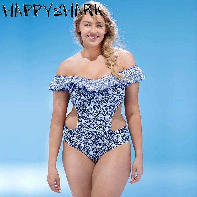 HAPPYSHARK размера плюс женский купальник 2018 Новый слитный с оборками Сексуальная